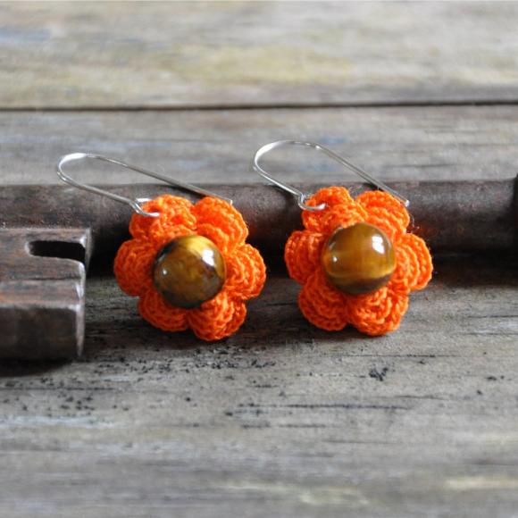 Flower Earrings with Gemstone Bead